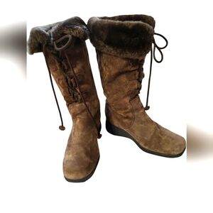 Khombu Bellino Womens 7.5 Brown Faux Fur Lined Wedge Heel